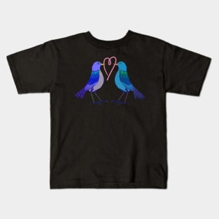 Love birds with work heart on dark background Kids T-Shirt